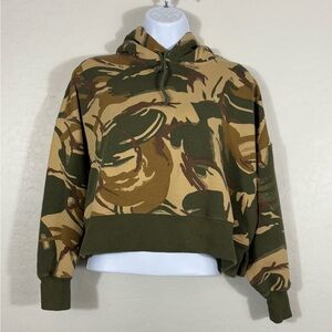 Polo Ralph Lauren British Camo Hoodie Sweatshirt Oversized Fleece Cropped XXS